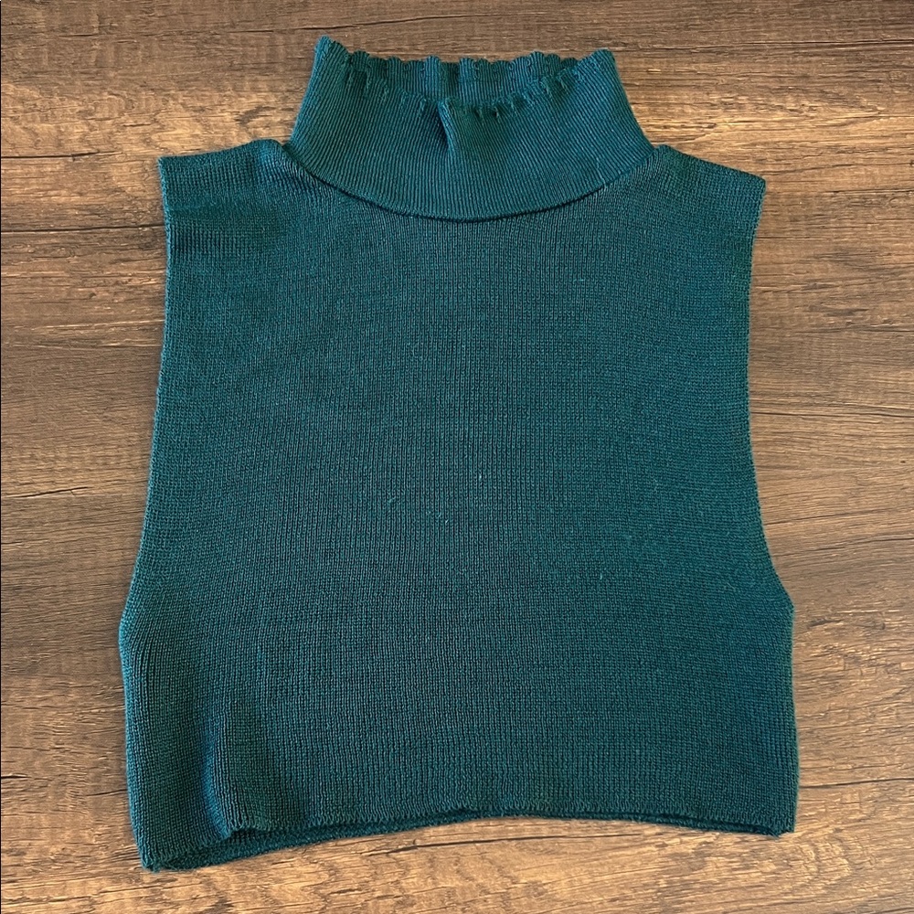 Teal Sleeveless Turtleneck Sweater.  CAJA. # 1. D